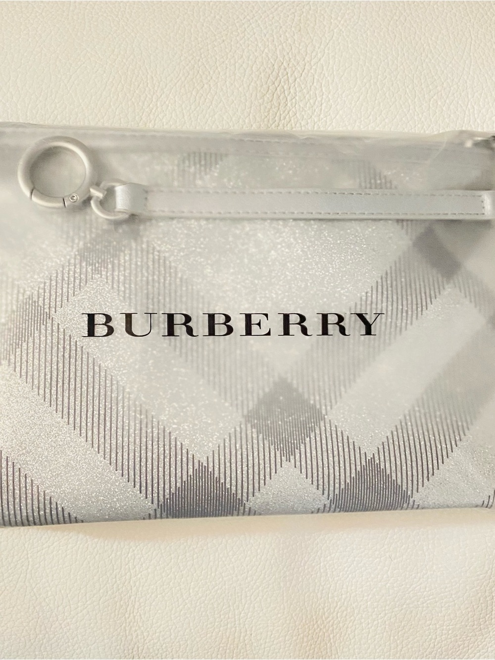 Burberry silver glitter beauty nova Check Wristlet Pouch